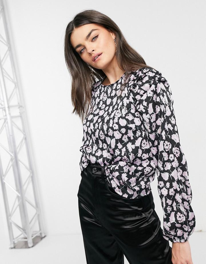 Vero Moda Blouse In Black And Lilac Floral-multi