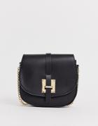 Pieces Flap Over Cross Body Bag With Gold Buckle - Black