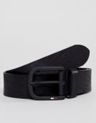 Tommy Jeans Leather Belt 4cm Wide Rubberized Buckle In Black - Black