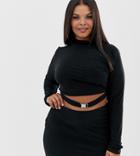 Fashionkilla Plus High Neck Crop Top With Buckle Detail Two-piece In Black
