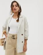 Asos Design Denim Longline Jacket With Mock Horn Buttons In Ecru - White