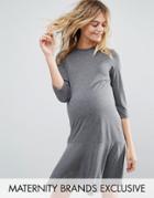 Bluebelle Maternity 3/4 Sleeve Jersey Dress With Peplum Hem - Gray