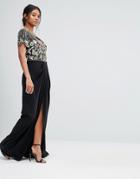 Virgos Lounge Embellished Sweetheart Maxi Dress With Wrap Skirt - Blac