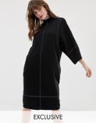 Monki High Neck Midi Dress With Contrast Stitching In Black - Black