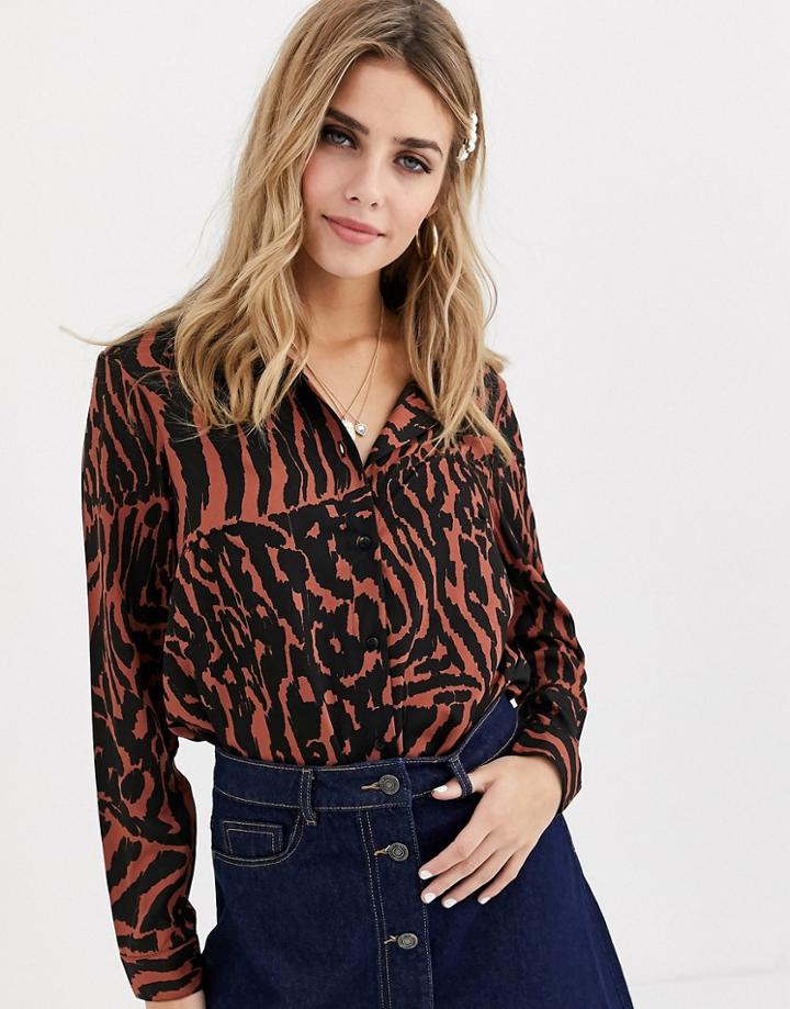 Brave Soul Chrissie Animal Printed Swing Shirt-copper
