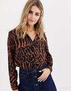 Brave Soul Chrissie Animal Printed Swing Shirt-copper
