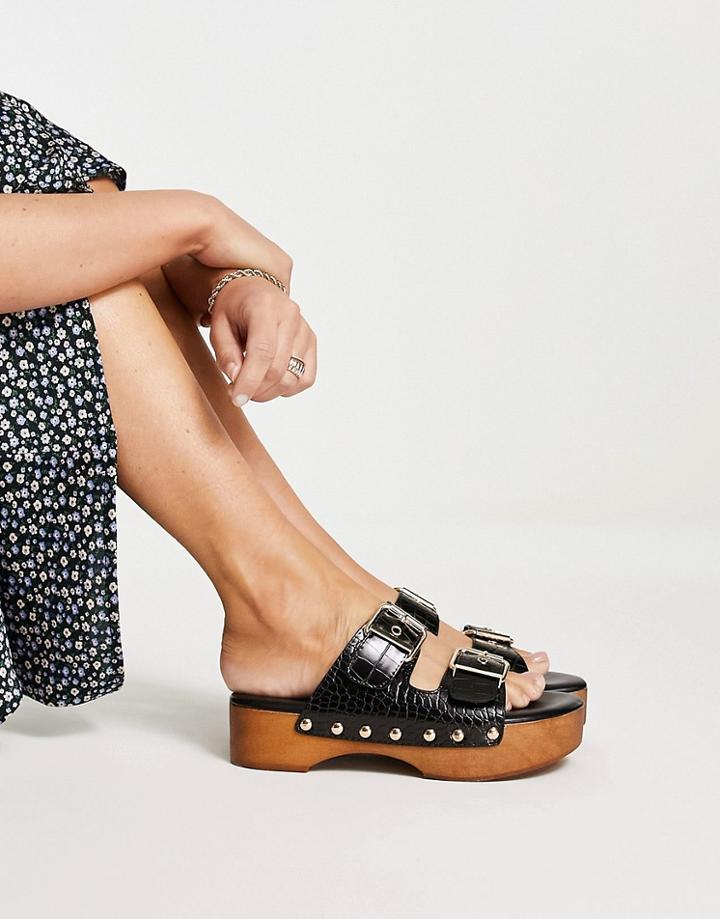 Raid Hellena Buckle Mule Clog Sandals In Black Croc