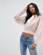 Asos Sheer Blouse With Historical Sleeve - Pink