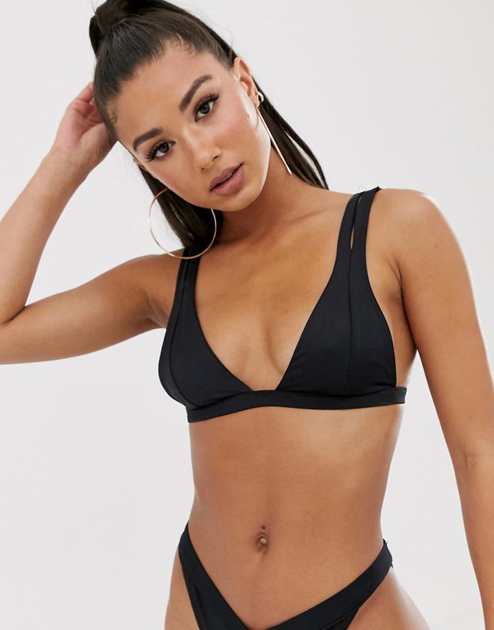 Asos Design Mix And Match Double Strap Triangle Bikini Top In Black