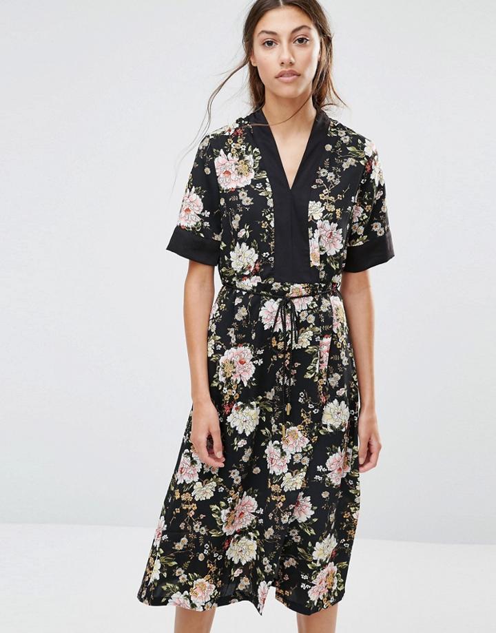 Vero Moda Floral Midi Dress - Black