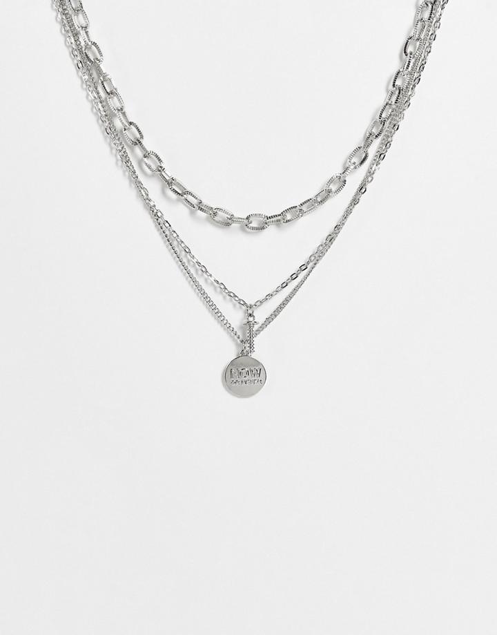Bershka Layered Chain Necklaces In Silver