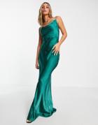 Pretty Lavish Keisha Cowl Front Satin Maxi Dress In Emerald Green