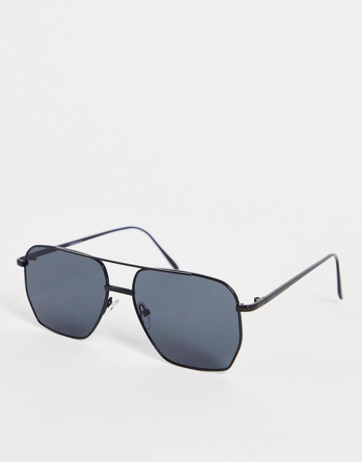 Asos Design Aviator Sunglasses With Metal Frame In Black With Smoke Lens