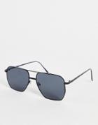 Asos Design Aviator Sunglasses With Metal Frame In Black With Smoke Lens
