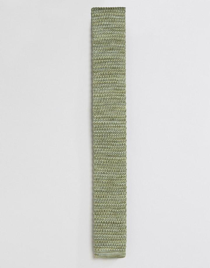 Asos Knitted Tie In Green Marl - Green