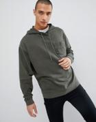 Asos Design Oversized Hoodie With Cut And Sew Sleeves In Khaki Vintage Wash - Green