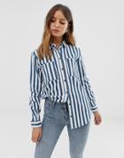 Noisy May Oversized Denim Stripe Shirt - Blue