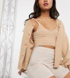 Club L London Petite Slinky Body-conscious Short In Cream Matching Set-white
