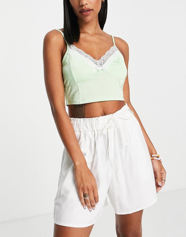 Urban Revivo Drawstring Waist Shorts In White