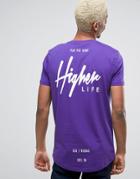 Asos Longline T-shirt With Curved Hem And Higher Life Back Print - Pur