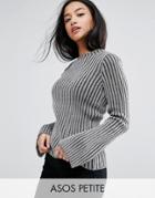 Asos Petite Sweater With Fluted Sleeve - Gray