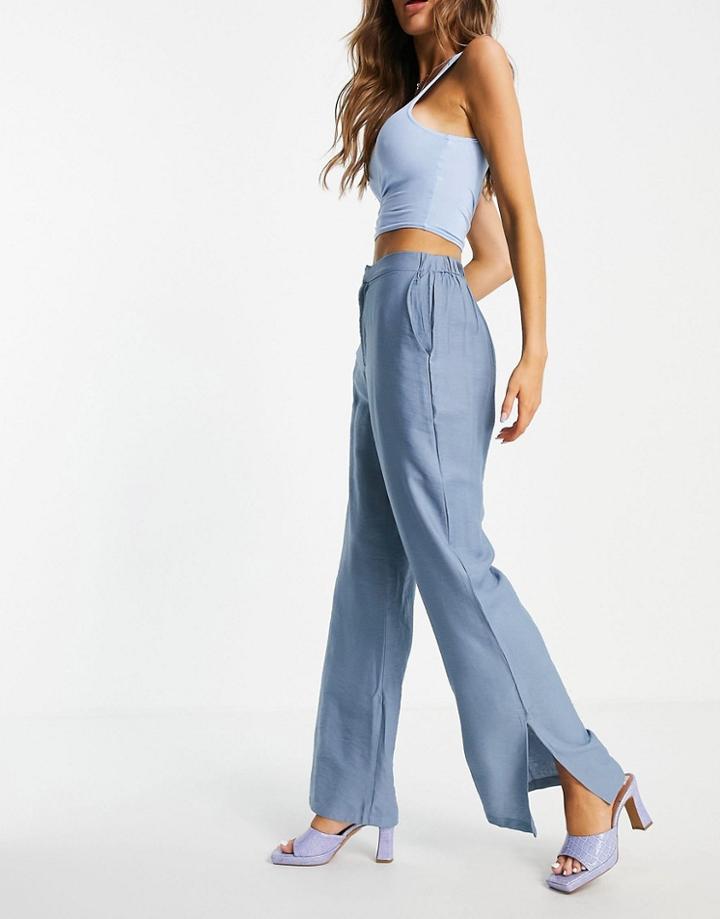 Saint Genies Textured Flare Pants In Dusty Blue-blues
