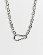Asos Design Necklace With Chunky Contrast Chain And Carabiner Clasp In Silver Tone - Silver