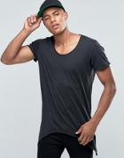 Jack & Jones Scoop Neck T-shirt With Side Curved Hem - Black