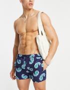 River Island Oversized Paisley Swim Shorts In Navy