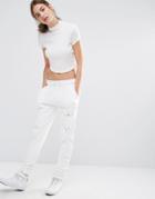 Missguided Distressed Hole Joggers - White