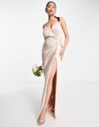 Asos Edition Satin Cami Maxi Dress With Drape Detail In Blush-pink