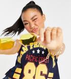 Noisy May Petite Cropped Tank Top With San Fran Collegiate Motif In Navy