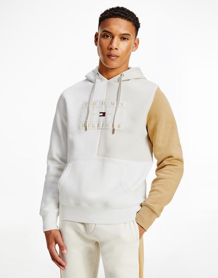Tommy Hilfiger Icon Color Block Hoodie In Cream-white
