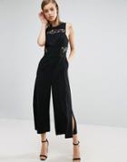 Asos Premium Culotte Jumpsuit With Lace Detail - Black