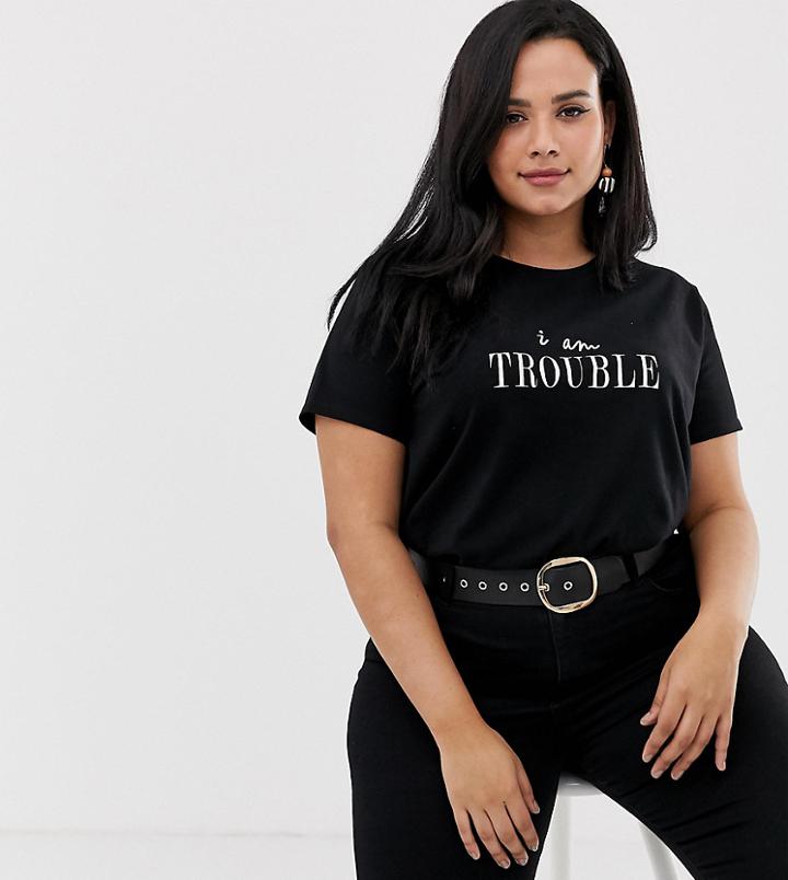 Asos Design Curve T-shirt With Trouble Print - White