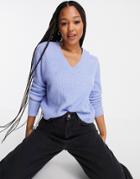 Asos Design Boxy Sweater In V Neck With Rib In Blue-blues