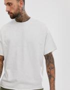Asos Design Heavyweight Oversized Fit T-shirt With Crew Neck And Raw Edges In White Marl-gray