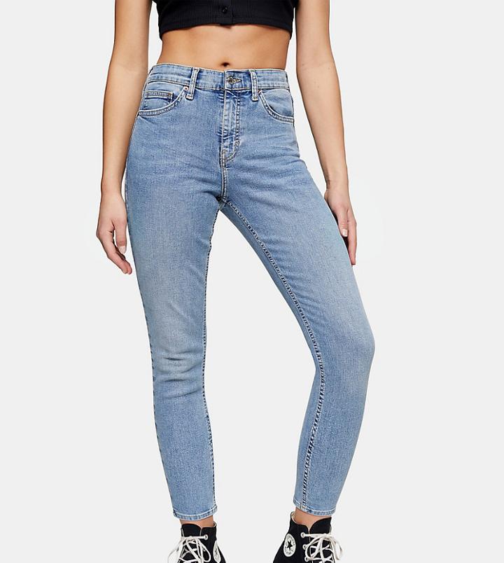 Topshop Petite Jamie Bleach Ripped Pocket Jeans-blues
