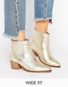 Asos Ranger Wide Fit Leather Western Boots - Gold