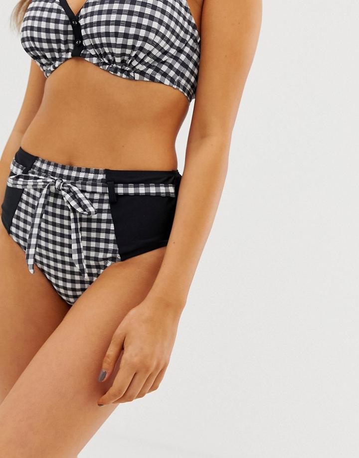 Pour Moi Checkers High Waist Control Bikini Bottom In Black And White - Multi
