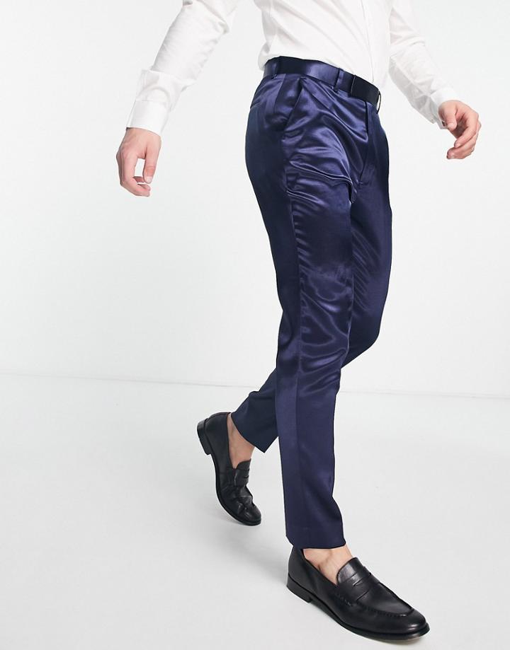 Asos Smart Tapered Pants In Navy High Shine
