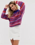 Asos Design Stripe Sweater With High Neck In Lofty Yarn