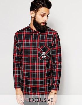 Reclaimed Vintage X The Beano Longline Checked Shirt - Red
