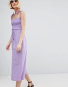 Asos Jumpsuit In Cotton With Shirred Bodice - Purple