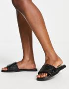 River Island Embossed Flat Sandal In Black