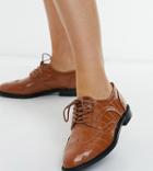 Asos Design Wide Fit More Flat Lace Up Shoes In Tan-brown