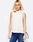 Asos Pretty Sleeveless Blouse With Shirring Detail - Cream