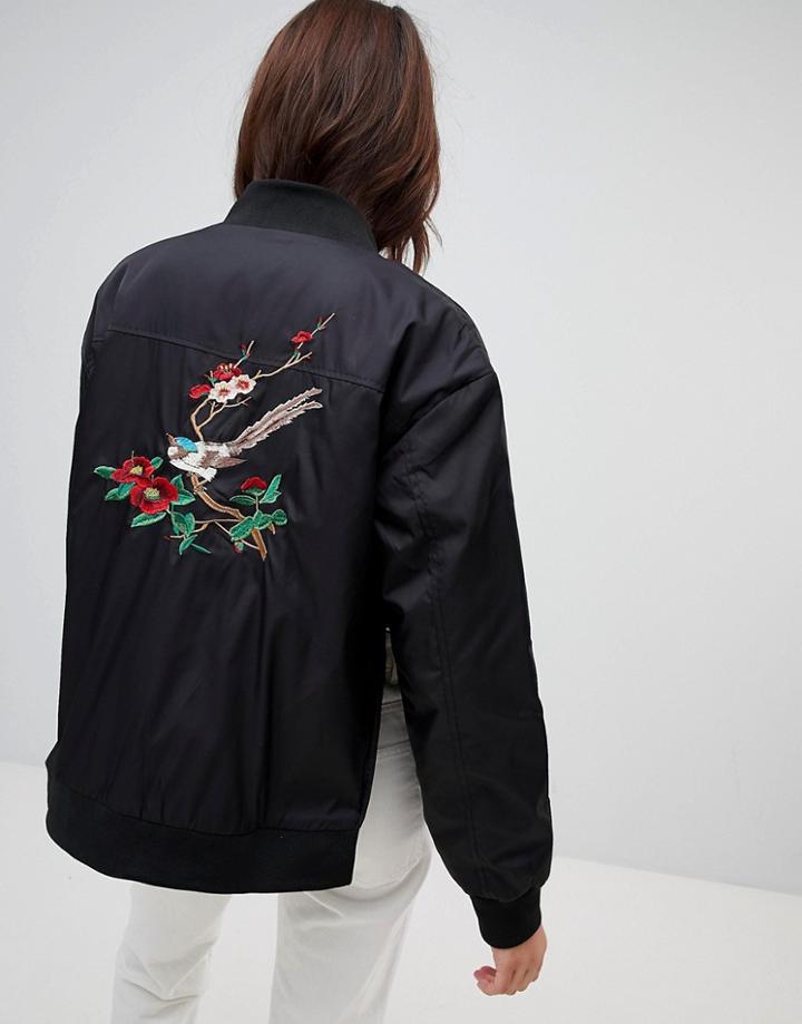 Na-kd - Embroidery Bomber Jacket - Black - Black