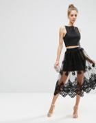 Asos Prom Skirt In Embroidered Lace Mesh - Black
