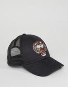 Asos Trucker Cap With Tiger Embroidery - Black